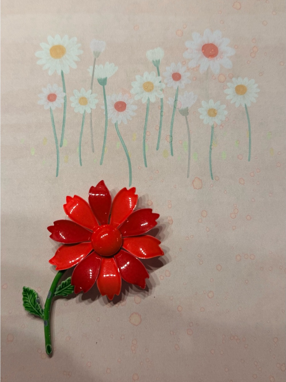 Red Flower Brooch Pin